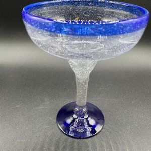 Vintage Margarita Glass, Signed E. Cointreau, Mexican Hand Blown Cobalt Blue-Rim